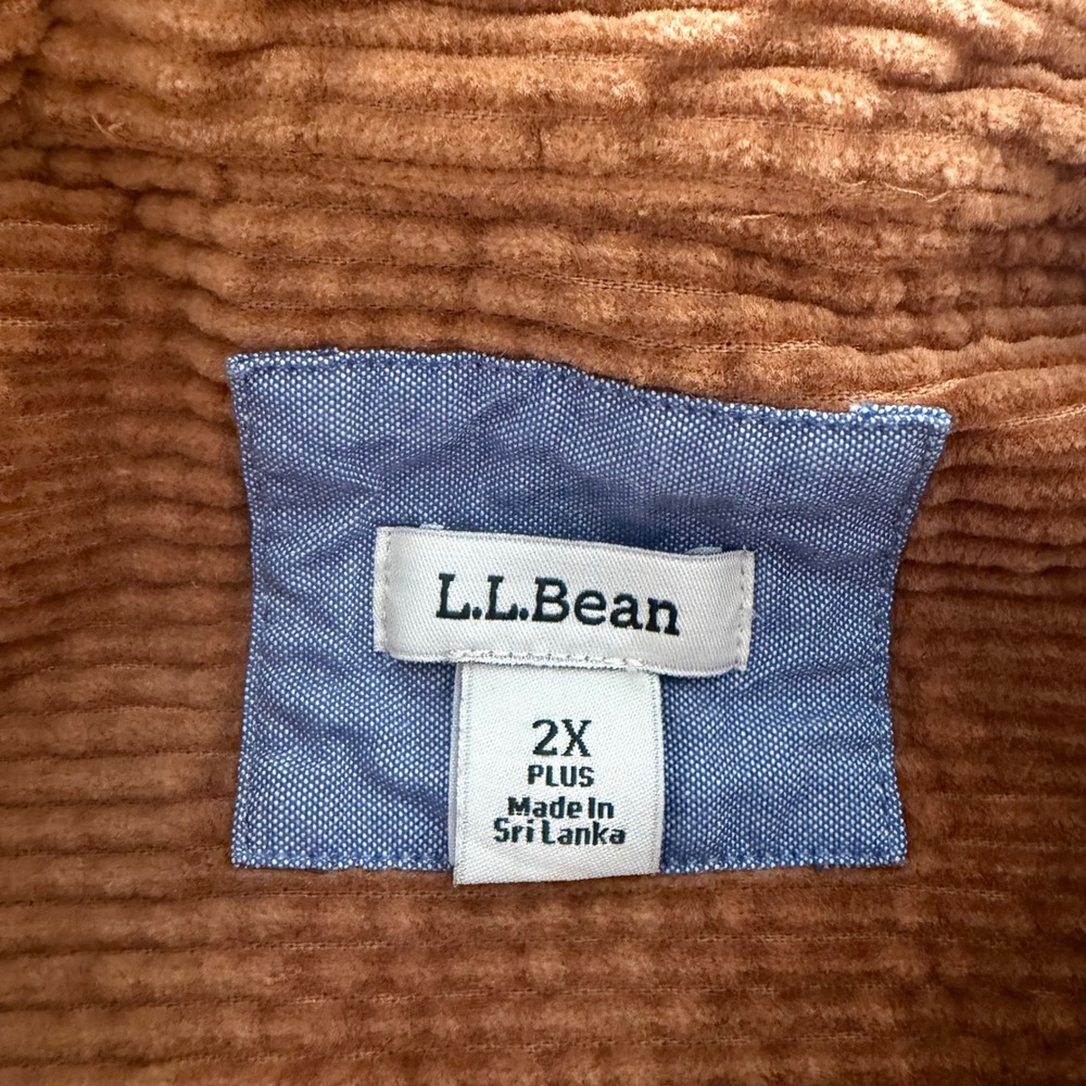 LL Bean Womens 2X Plus Brown Corduroy Button Down Shirt Cotton Caramel - Picture 3 of 7